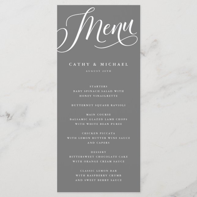 Menu Script Flourish Moderno, Cinzas (Frente)