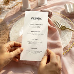 Menu Script Minimalista Moderno | Casamento<br><div class="desc">Este elegante e mínimo cartão de cardápio de casamento apresenta a tipografia moderna da escrita e texto limpo,  sans serif para um simples e na moda preto e branco design que você vai adorar.</div>