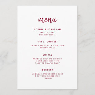 Menu Script Minimalista Moderno Casamento de Borgonha