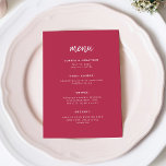 Menu Script Minimalista Moderno | Casamento Vermelho Ma<br><div class="desc">Este elegante e minimalista cartão de cardápio apresenta a tipografia moderna de escrita branca e texto limpo,  sans serif num fundo vermelho magenta colorido e tendencioso para um design simples e na moda que você vai adorar.</div>