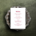 Menu Script Minimalista Moderno | Casamento Vermelho Ma<br><div class="desc">Este elegante e minimalista cartão de cardápio de casamento apresenta a tipografia moderna da escrita e texto limpo,  sans serif para um simples e na moda magenta,  vermelho e branco design que você vai adorar.</div>