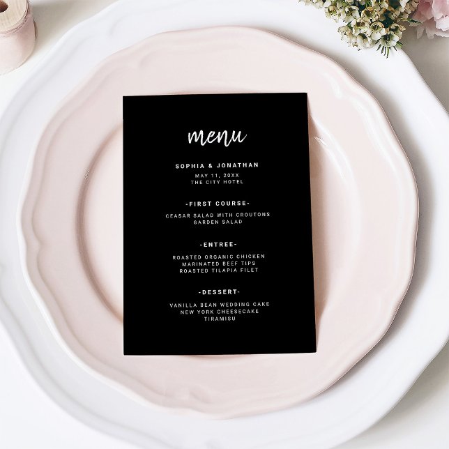 Menu Script Minimalista Moderno Preto | Casamento (Criador carregado)