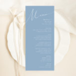 Menu Script Whimsical | Janto Casamento Azul Dusty<br><div class="desc">Apresentando nossa impressionante escrita caprichosa | cardápio de janto de casamento azul empoeirado perfeito para a sua simples celebração do primavera boho. Nosso elegante design inclui uma paleta de cores vibrante brilhante e pastel com um script de caligrafia quic vintage. Quer você prefira um estilo minimalista ou clássico, nosso produto...</div>