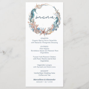 Menu Sea Wreath Casamento com Aquarelas de Praia Trop