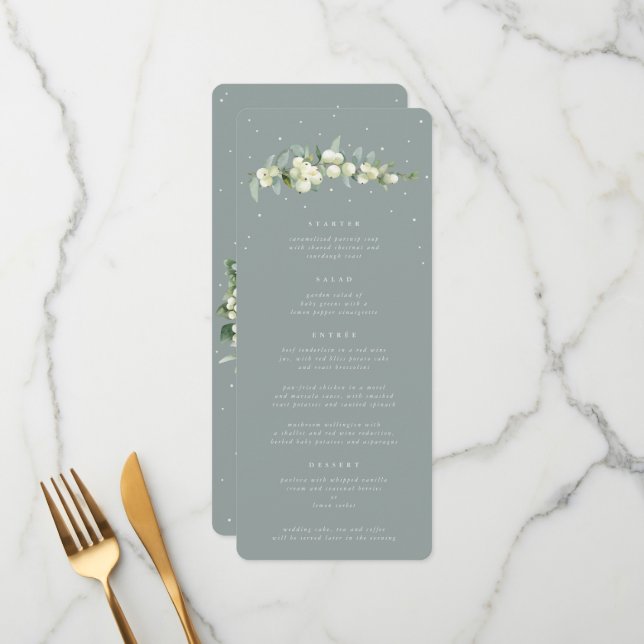 Menu Seafoam Snowberry+Eucalyptus 4 Course Wedding Flat (Frente/Verso In Situ)