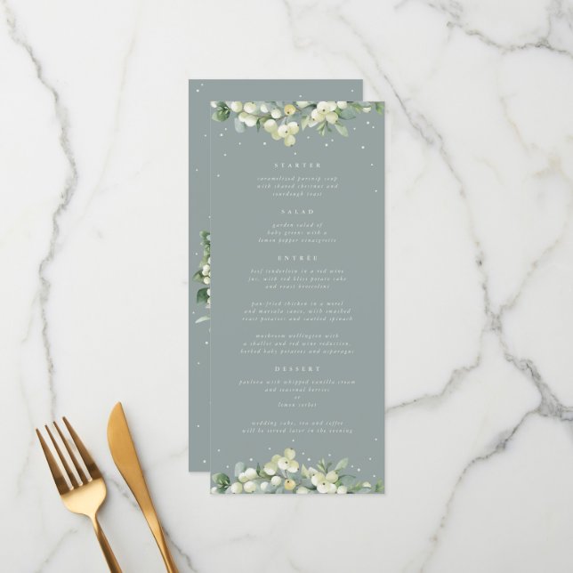 Menu Seafoam Snowberry+Eucalyptus 4 Course Wedding Flat (Frente/Verso In Situ)