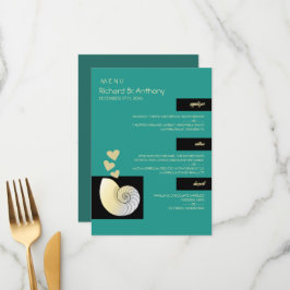 Menu Seashell and Hearts, Beach Wedding