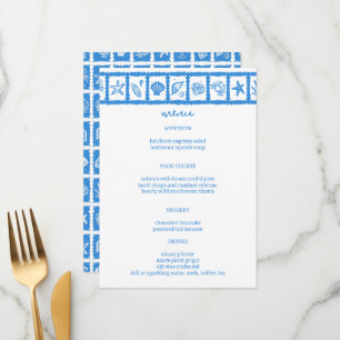 Menu Seashell Grid Beach WedOM Azul Branco