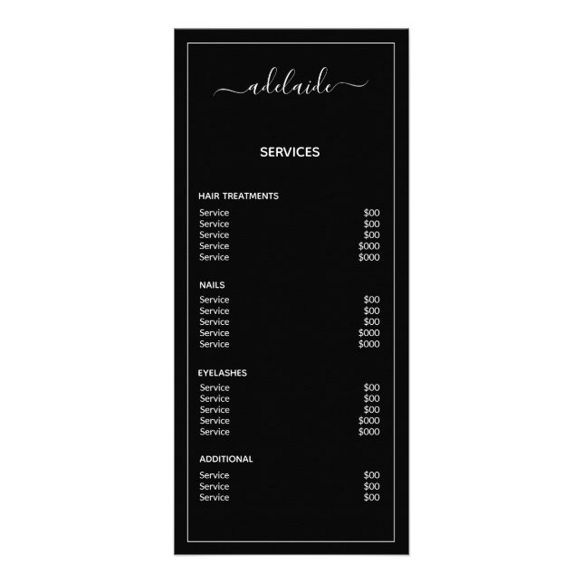 Menu Serviço Hairstylist da Lista de Preços Pretos (Verso)