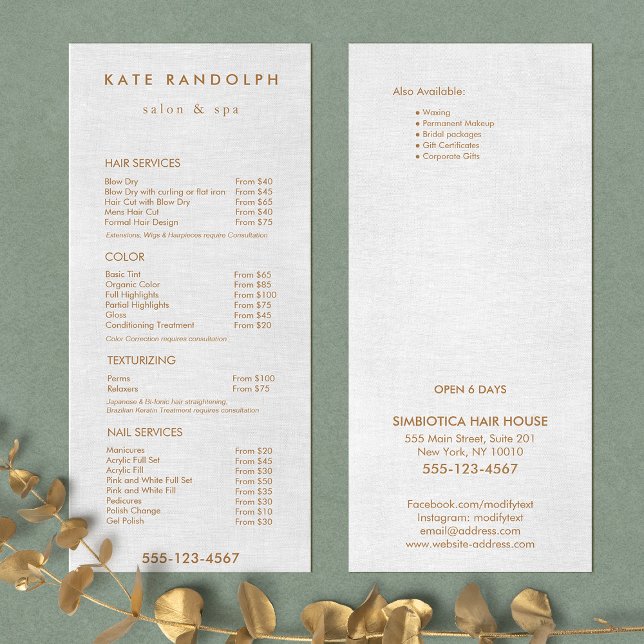 Menu Serviço Lista de Preços Spa do Salão de Cinza (Criador carregado)