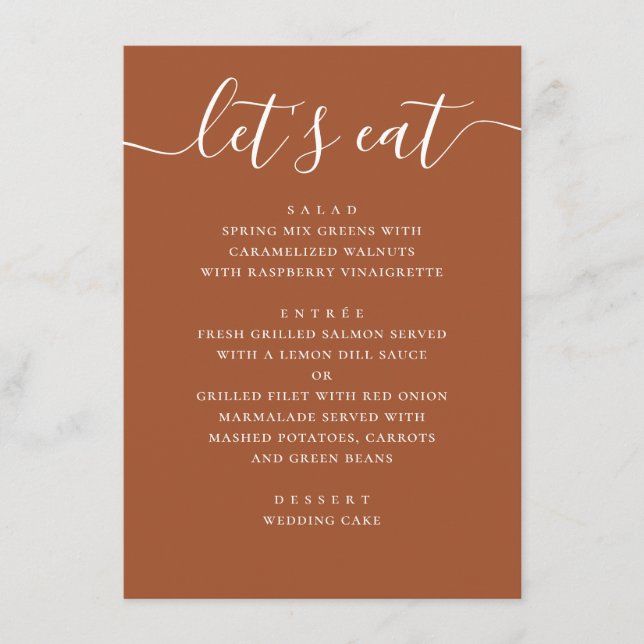 Menu Sienna Fall Wedding | Terracotta Reception Dinner (Frente)