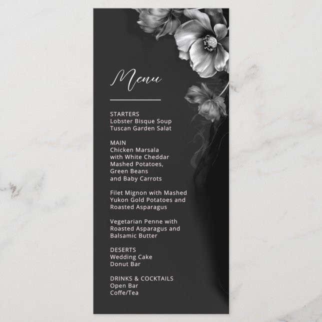 Menu Silver Black Floral Wedding (Frente)