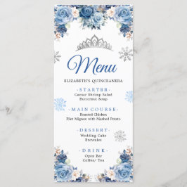 Menu Silver Blue Winter Magical Snowflake Mis Quince