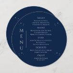 Menu Silver Sun Lua Solar Azul Místico Estende Casament<br><div class="desc">Mystical Blue Silver Sun Moon Stars Space Wedding Cards com carateres cardápios com estrelas prateadas simples em um fundo azul com seus detalhes cardápios no centro em um moderno roteiro de caligrafia prateada. Personalize editando o texto nas caixas de texto fornecidas. Concebido para si por ©Evco Studio em www.zazzle.com/store/evcostudio</div>