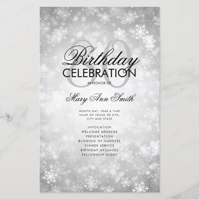 Menu Silver Wonderland do Programa de Aniversário  (Frente)