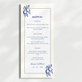 Menu Simple Blue & Yellow Doodle Lemons Wedding