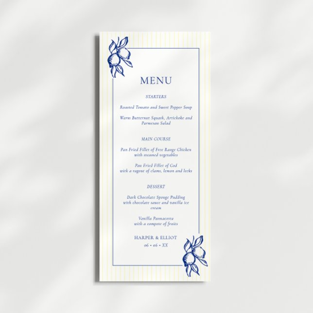 Menu Simple Blue & Yellow Lemons Wedding (Criador carregado)
