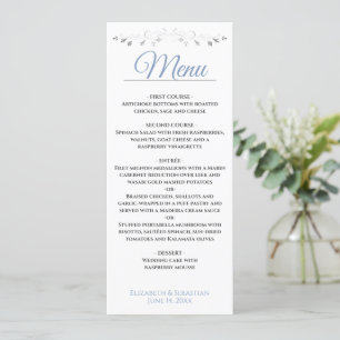Menu Simple Elegant Blue & Silver Lacy Filigree Wedding