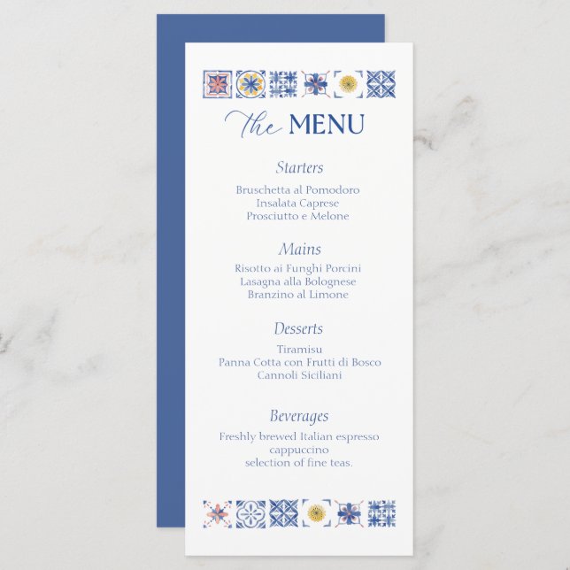 Menu Simple Elegant Tiles Amalfi Coast Italy Wedding (Frente/Verso)