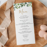Menu Simple Greenery Eucalyptus<br><div class="desc">Projetado para coordenar com a nossa coleção de casamento Mixed Greenery, este Menu personalizável apresenta uma folhagem verde-aquosa com texto dourado e cinza e uma estrutura dourada no verso. Para fazer alterações avançadas, vá para a opção "Clique para personalizar mais" em Personalizar este modelo.</div>