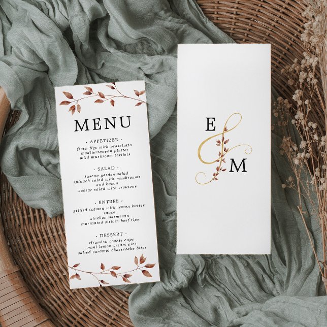 Menu Simple Minimal Fall Leaves Botanical Wedding  (Criador carregado)