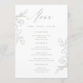 Menu Simple Sage Green Greenery Boho Casamento Floral