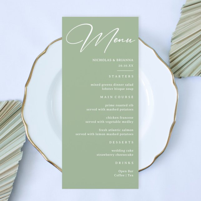 Menu Simple Sage Green Wedding (Criador carregado)