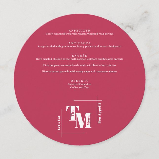Menu Simple Viva Magenta Modern Casamento Chic Obrigado (Frente)
