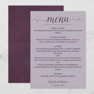 Menu Simples ameixa Elegante no Casamento de Lavandas D