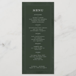 Menu Simples casamento elegante e verde escuro