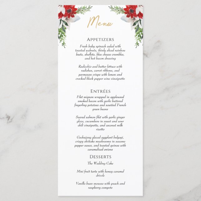 Menu Simples Clássico de Casamento de Natal