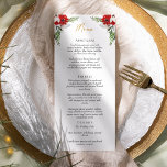 Menu Simples Clássico de Casamento de Natal<br><div class="desc">Este clássico menu clássico de natal apresenta um pano de fundo branco limpo e brilhante com letras simples, minimalistas em preto e ouro e sotaques caligráficos manuscritos. Os embelezamentos de belas e clássicas verdinhas verdes e vermelhas de Natal com delicadas características de ouro criam uma estética perfeita de férias de...</div>