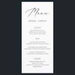 Menu Simples Comida de Casamento de Script Elegante<br><div class="desc">Este simples cartão de Comida de Casamento Elegante,  com design preto e branco sofisticado,  define o tom para uma experiência de jantar refinada.</div>