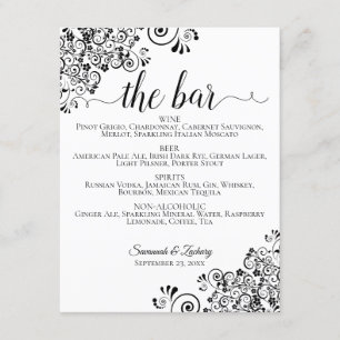 Menu Simples de Bar de Casamento Preto e Branco