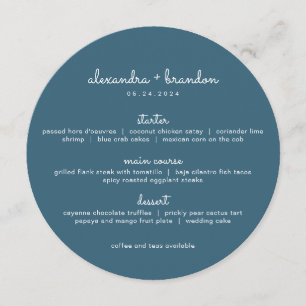 Menu Simples De Casamento Azul Arredondado