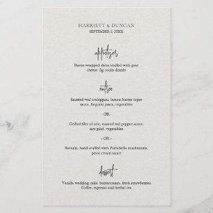 Menu Simples de Casamento de Beige Neutro Elegante