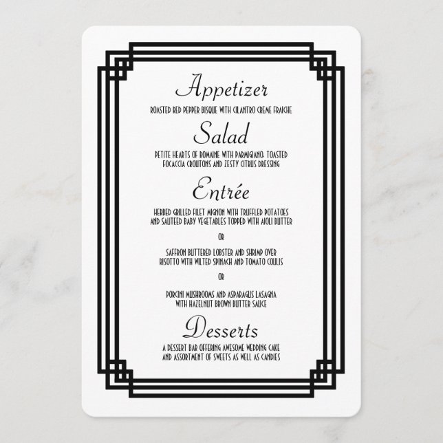Menu Simples de Casamento de Deco de Arte Branca e (Frente)