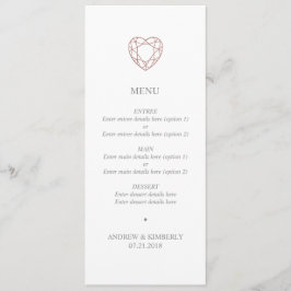 Menu simples de casamento do coração de rosa