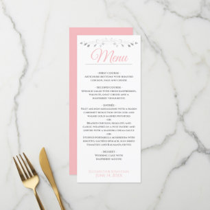 Menu Simples de Casamento Elegante Rosa e Cinza