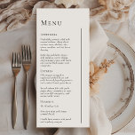 Menu Simples de Casamento Mínimo Moderno<br><div class="desc">Este simples e moderno design de menus planos de casamento é um eterno de fusão de encanto clássico e simplicidade contemporânea. Com foco no estilo minimalista, esse design apresenta linhas limpas, tons neutros e uma sofisticada paleta branca e preta, garantindo que cada detalhe exude uma simplicidade refinada. Quer você esteja...</div>