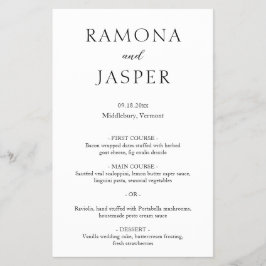 Menu Simples de Casamento Moderno Negro e Branco