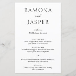 Menu Simples de Casamento Moderno Negro e Branco