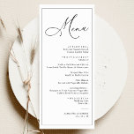 Menu Simples de Casamento Negro e Branco Elegante<br><div class="desc">Projetado para coordenar com a nossa coleção de casamento do Romantic Script,  este cartão de Menu personalizável,  apresenta um texto de caligrafia de script abrangente,  emparelhado com uma letra serif clássica em preto com um monograma personalizável no verso. Itens correspondentes disponíveis.</div>