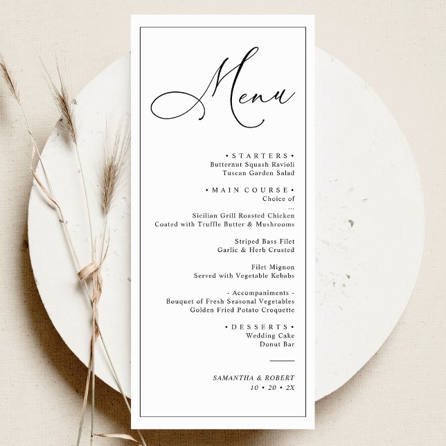 Menu Simples de Casamento Negro e Branco Elegante (Criador carregado)
