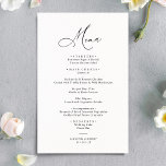 Menu Simples de Casamento Negro e Branco Elegante<br><div class="desc">Projetado para coordenar com a nossa coleção de casamento Na moda Script,  este cartão de Menu personalizável,  apresenta um texto de caligrafia de script abrangente,  emparelhado com uma letra serif clássica em preto com um monograma personalizável no verso. Itens correspondentes disponíveis.</div>