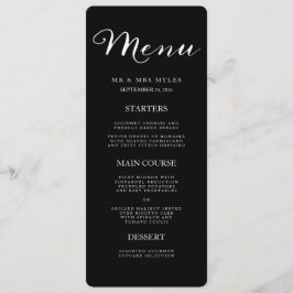 Menu Simples de Casamento Negro e Branco Elegante