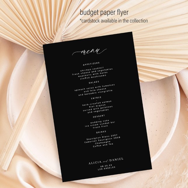 Menu simples de casamento preto e branco (Criador carregado)