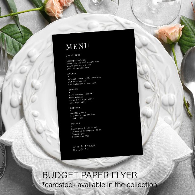 Menu simples de casamento preto e branco (Criador carregado)