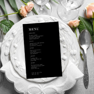Menu simples de casamento preto e branco