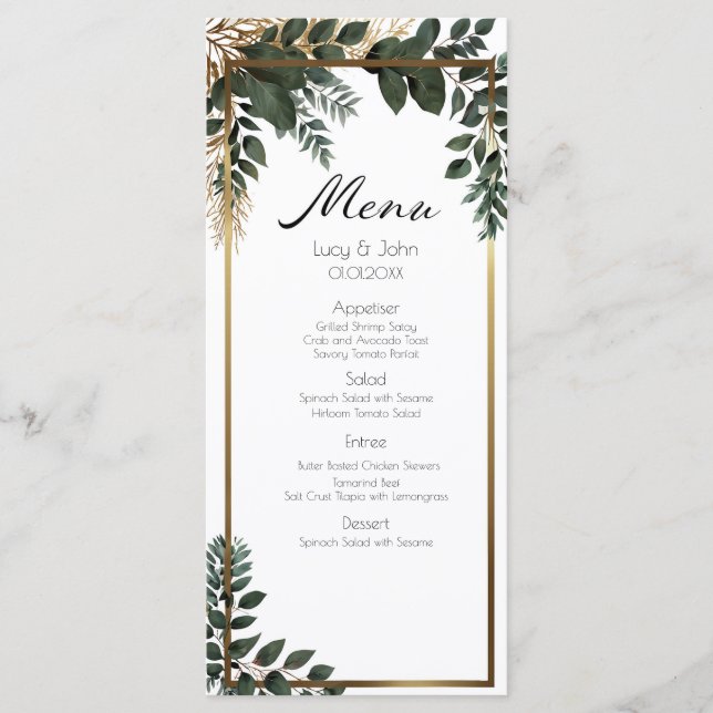Menu Simples de Festa de casamento Eucalyptus Gree (Frente)